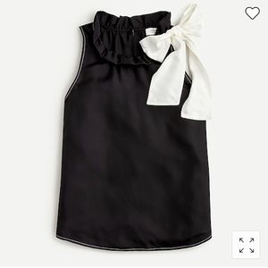 J Crew Collection silk twill top with fixed bow 3X black